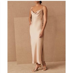 BHLDN Cali Satin Cowl-Neck Midi Slip Dress Pink